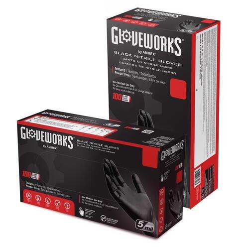 Gloveworks 6204416 Disposable Gloves Nitrile XX-Large Black Powder Free Polymer Coated