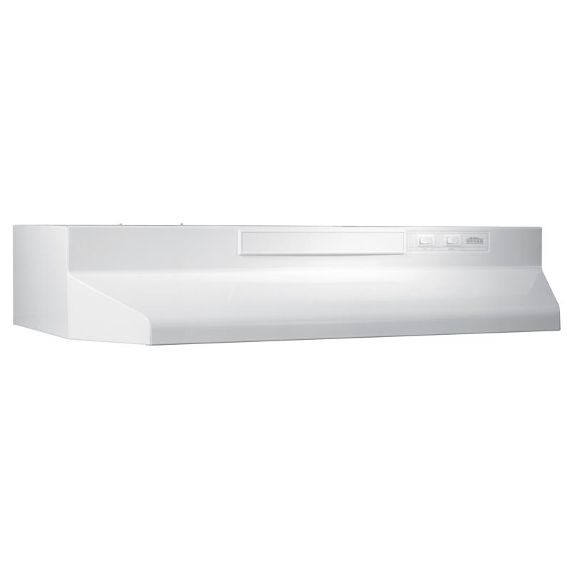 Broan-NuTone F403011 F40000 Series Under Cabinet Range Hood, 160 cfm, 2 Fan, Convertible Built-In Vent, 30 in W, 17-1/2 in D White