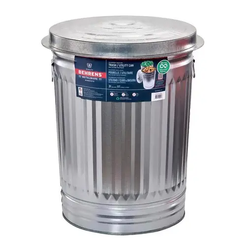 Trash Can 31 gal Silver Galvanized Steel Lid Included Animal Proof/Animal Resistant Silver - pack of 6