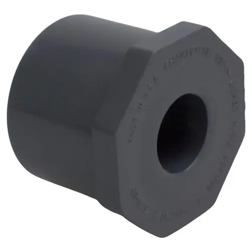 Reducer Bushing Schedule 80 1-1/2" Spigot T X 1/2" D Slip PVC Gray