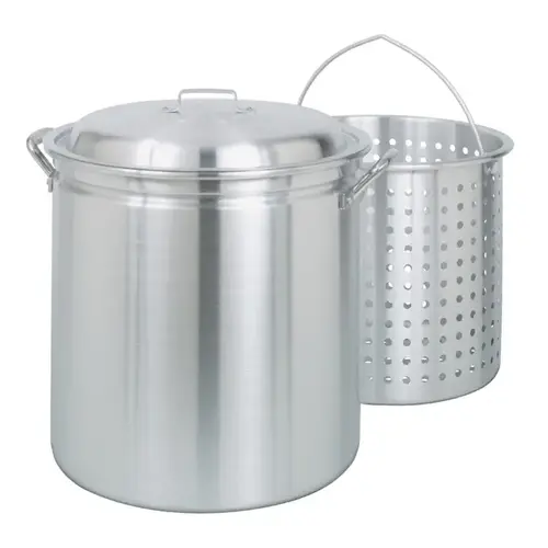 Grill Stockpot with Basket Aluminum 34 qt 14 L X 13.88" W Brushed