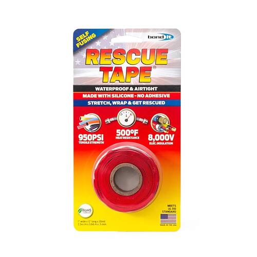 Rescue Tape RT12012BRE Repair Tape, 12 ft L, 1 in W, Silicone, Red
