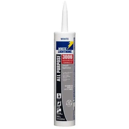 White Lightning W12AF0010 Adhesive Caulk, White, 5 to 7 days Curing, 40 deg F, 10 fl-oz Cartridge