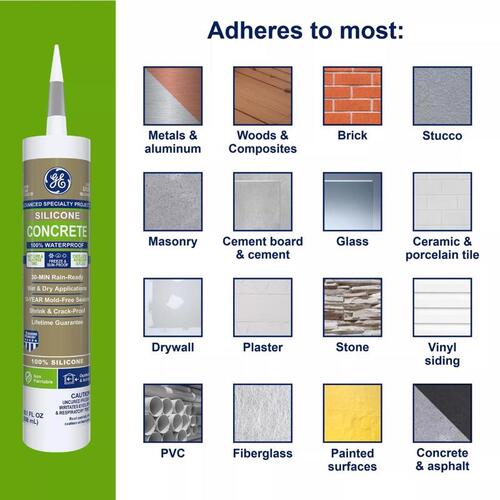 GE 2816709XCP12 Caulk Sealant Advanced Light Gray Silicone 2 Concrete