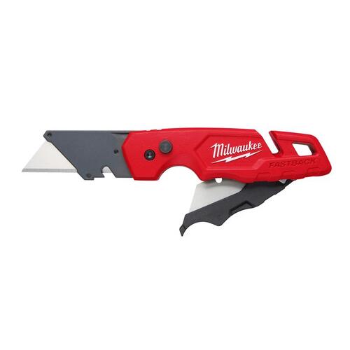 Milwaukee 48-22-1502 FASTBACK Series Utility Knife with Blade Storage, 1.27 in L Blade, 0.02 in W Blade, 5-Blade Red