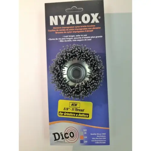 Dico 7200004 Nyalox Cup Brush, 3 in Dia, 5/8-11 Arbor/Shank, Female Threaded Bristle, Nylon Bristle Gray