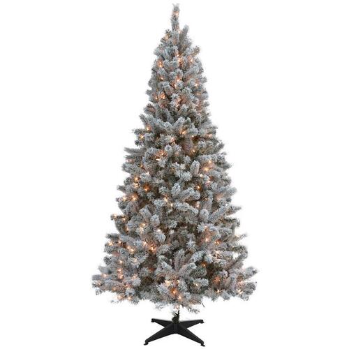 Christmas Tree 7-1/2 ft. Slim Incandescent 300 lights Flocked Fir