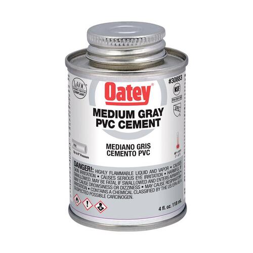 Solvent Cement, 4 oz Can, Liquid, Gray