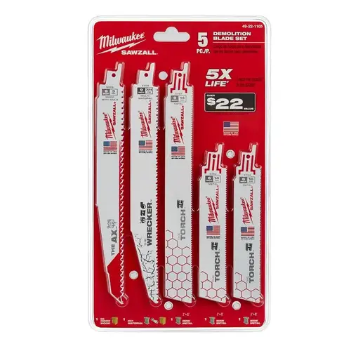 Reciprocating Saw Blade Set, 5-Piece, Bi-Metal, White