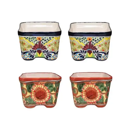 Planter Set Talavera 6" H X 8" W X 8" D Ceramic Talavera Multicolored Multicolored - pack of 4