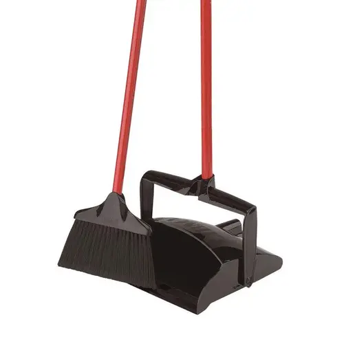 Broom with Dustpan High Power 10" W Stiff Recycled PET Black/Red