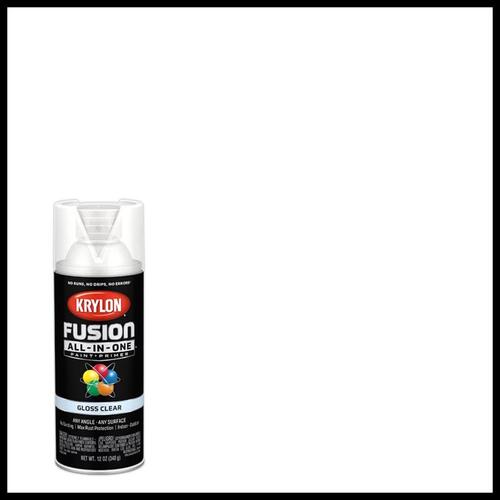 Fusion Primer and Spray Paint, Gloss, Clear, 12 oz, Aerosol Can