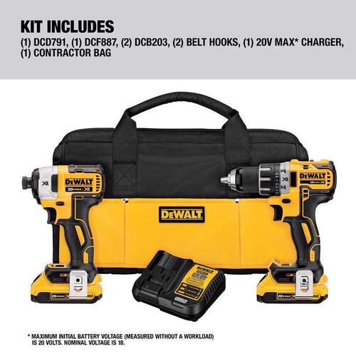 Combination Kit, Battery Included, 20 V, 2-Tool, Lithium-Ion Battery