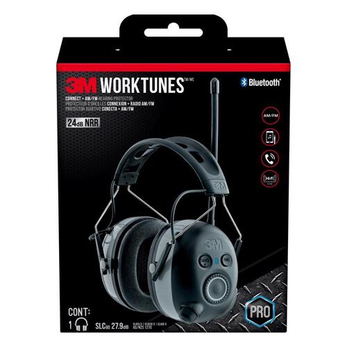 Worktunes 7100097024 Wireless Hearing Protector, 24 dB NRR, AM/FM Radio Band, Black/Silver