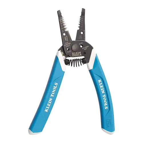 Klein Tools K11054 Klein-Kurve  Wire Stripper/Cutter, 7.4 in OAL, 10 to 18 AWG Solid/12 to 20 AWG Stranded, Blue/Yellow Handle