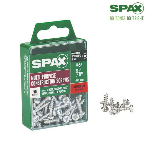 Spax 4111010350162 Multi-Purpose Screws No. 6 S X 5/8" L Phillips/Square Zinc-Plated Zinc-Plated