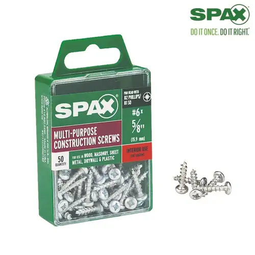 Multi-Purpose Screws No. 6 S X 5/8" L Phillips/Square Zinc-Plated Zinc-Plated