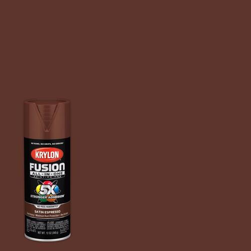 Fusion Primer and Spray Paint, Satin, Espresso, 12 oz, Aerosol Can