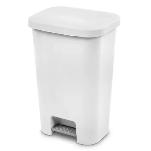 COLORmaxx Trash Can with Lid, 11.9 gal Capacity, Plastic, White, Textured, Step-On Lid Closure