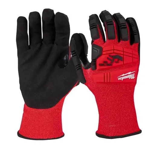 Large Red Nitrile Impact Level 3 Cut Resistant Dipped Work Gloves Pair