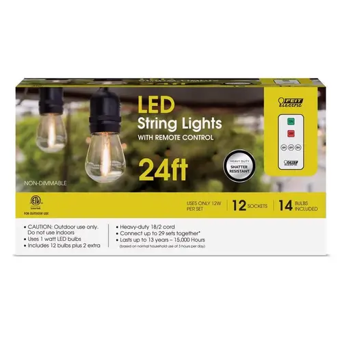 String Lights w/Remote Control String Lights LED Amber 24 ft. 12 lights