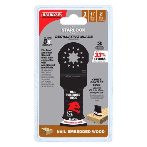 Oscillating Blade 1-1/4" W Bi-Metal Curved Contact Edge Nail-Embedded Wood