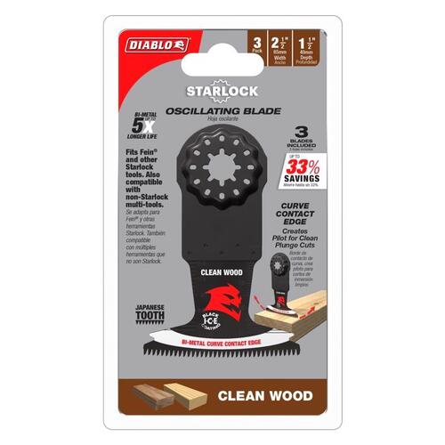 Oscillating Blade Starlock 2-1/2" W Bi-Metal Curved Contact Edge Round Clean Wood