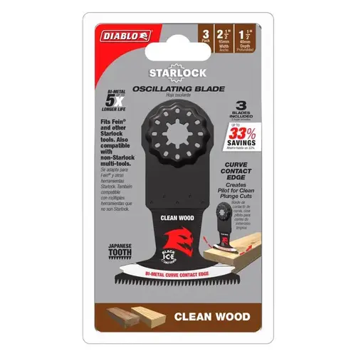 Freud DOS250JBW3 Oscillating Blade Starlock 2-1/2" W Bi-Metal Curved Contact Edge Round Clean Wood