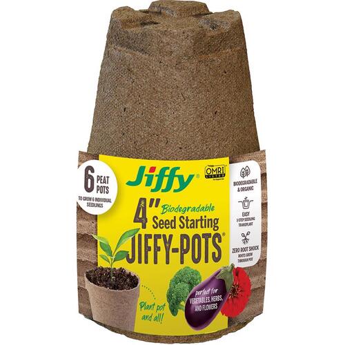Jiffy JP406 Seed Starting Peat Pot 1 Cells 4" H X 4" W