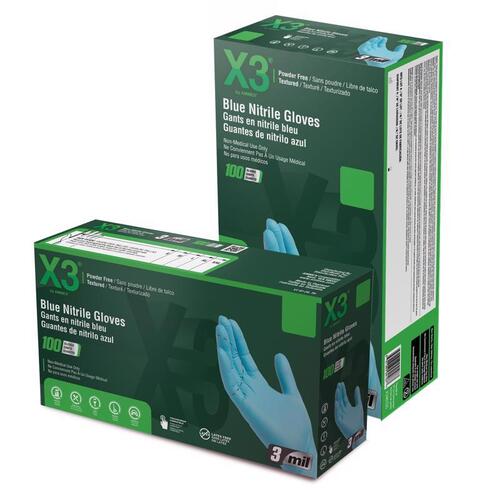 X3 Series Non-Sterile Disposable Gloves, M, Nitrile, Powder-Free, Blue - pack of 100