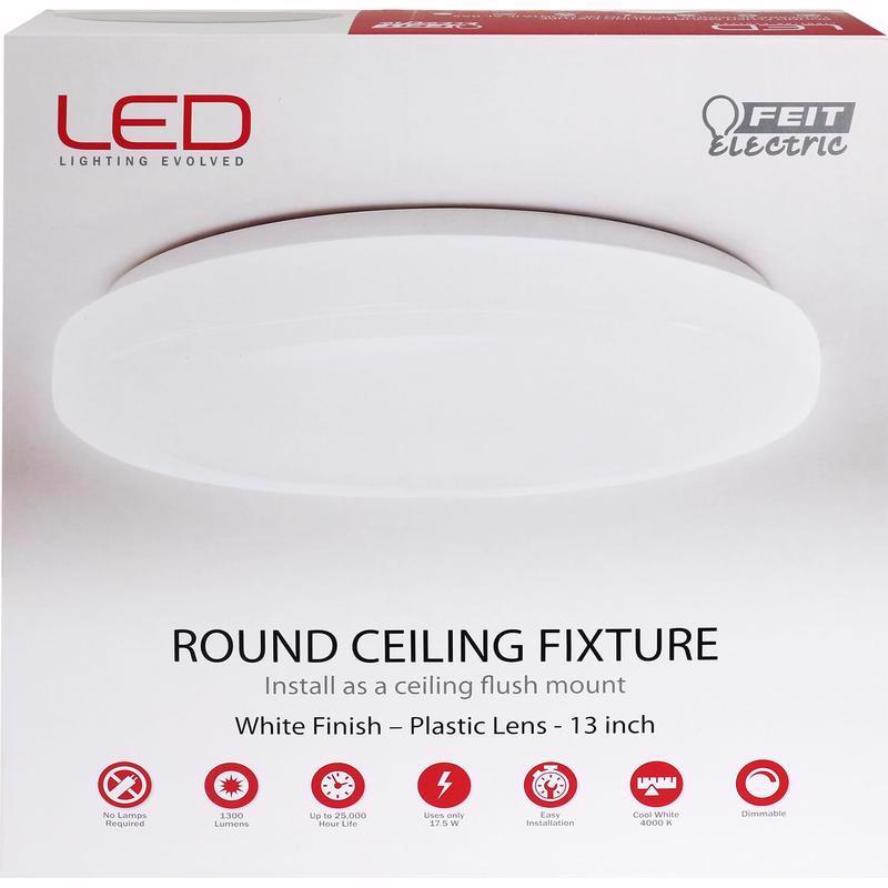 Feit Electric 71801 Flush Mount Ceiling Fixture, 120 V, LED Lamp, 1300 Lumens Lumens, 4000 K Color Temp, White Fixture