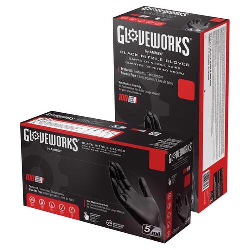Gloveworks GPNB42100 Disposable Gloves Nitrile Small Black Powder Free Polymer Coated