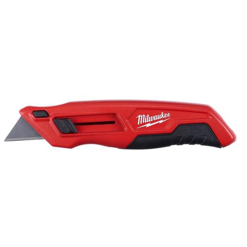 Utility Knife, 1 in L Blade, Metal Blade, Straight Handle, Black/Red Handle