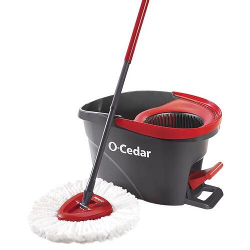 EasyWring Spin Mop and Bucket System, Microfiber Mop Head, Red Mop Head, Metal Handle