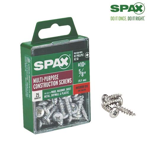 Spax 4111010500162 Multi-Purpose Screws No. 10 S X 5/8" L Phillips/Square Zinc-Plated Zinc-Plated