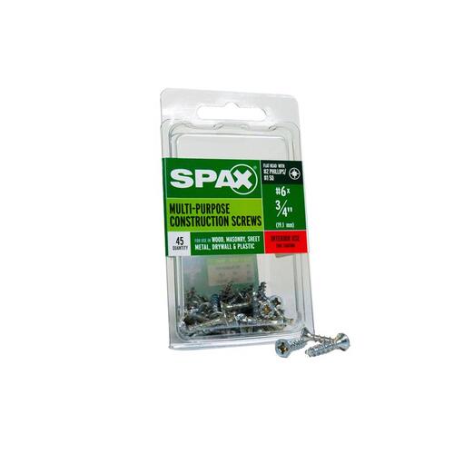 Spax 4101010350202 Multi-Purpose Screws No. 6 S X 3/4" L Phillips/Square Flat Head Zinc-Plated