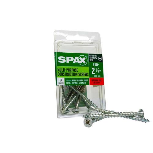 Spax 4101010500602 Multi-Purpose Screws No. 10 X 2-1/2" L Phillips/Square Flat Head Zinc-Plated