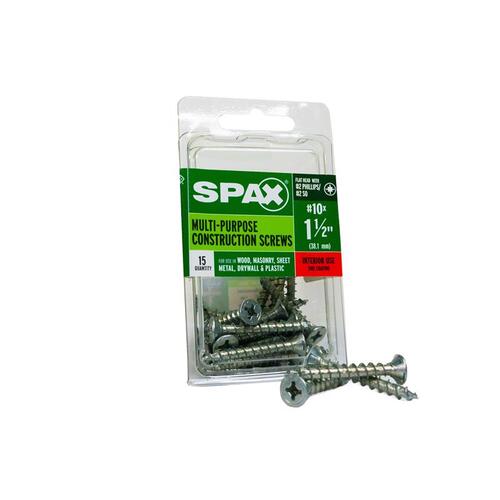 Spax 4101010500402 Multi-Purpose Screws No. 10 S X 1-1/2" L Phillips/Square Flat Head Zinc-Plated