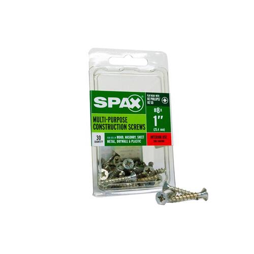 Spax 4101010400252 Multi-Purpose Screws No. 8 S X 1" L Phillips/Square Flat Head Zinc-Plated