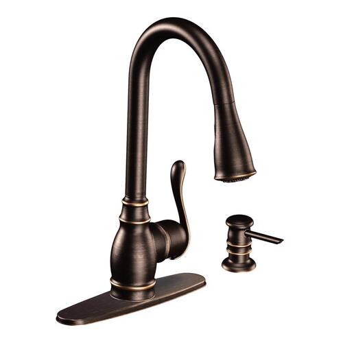 Moen CA87003BRB Anabelle Series Pull-Down Faucet, 1.5 gpm, 1-Faucet Handle, Metal, Mediterranean Bronze, Lever Handle