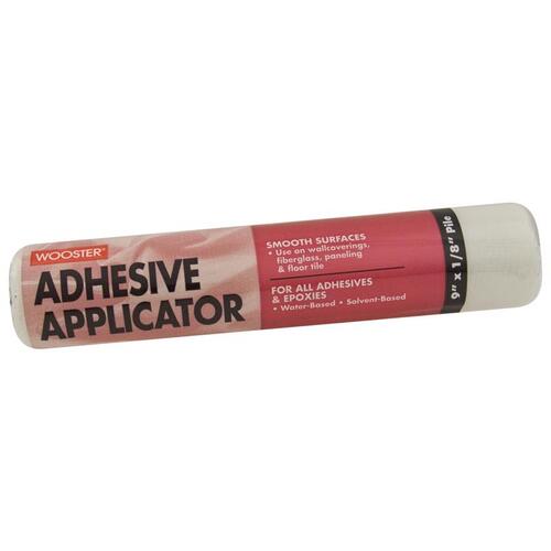 Adhesive Applicator, 1/8 in Thick Nap, 9 in L, Fabric Cover, White