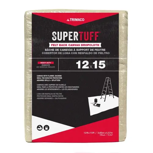 SUPERTUFF Drop Cloth with Flannel Backing, 15 ft L, 12 ft W, Canvas Natural