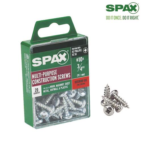 Spax 4111010500202 Multi-Purpose Screws No. 10 S X 3/4" L Phillips/Square Zinc-Plated Zinc-Plated