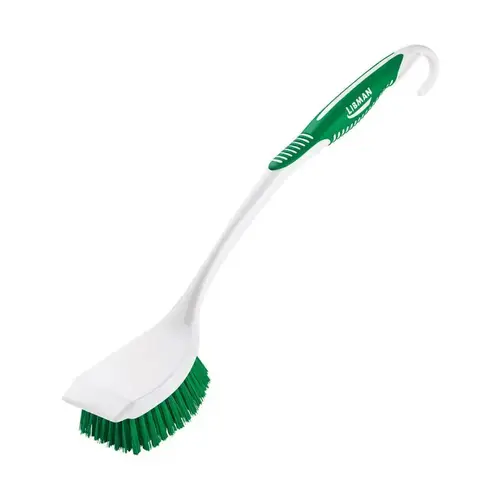 Long Handle Scrub Brush 3-1/4" W Medium Bristle 13-1/2" Polypropylene Handle Green/White