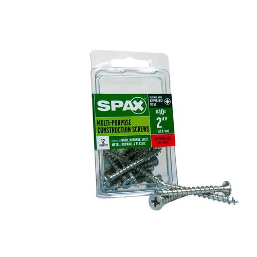 Spax 4101010500502 Multi-Purpose Screws No. 10 S X 2" L Phillips/Square Flat Head Zinc-Plated