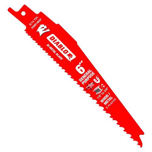 Reciprocating Saw Blade, 6 in L, 8/14 TPI Red - pack of 5