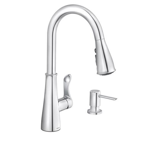 Hadley Series Pull-Down Kitchen Faucet, 1.5 gpm, 1-Faucet Handle, 4-Faucet Hole, Metal, Chrome Plated