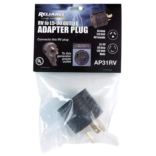 Reliance Controls AP31RV Adapter Plug Commercial and Residential Plastic Curved Blade Adapter L5-30 10 AWG Black