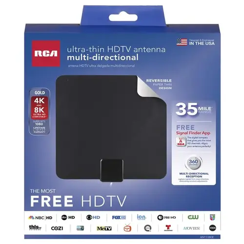 RCA ANT1080E Amplified Ultra-Thin Multi-Directional Indoor HDTV Antenna Black