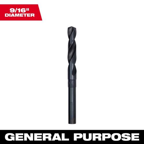 Drill Bit, 9/16 in Dia, 6 in OAL, Parabolic Flute, 1/2 in Dia Shank, Flat Shank Black Oxide